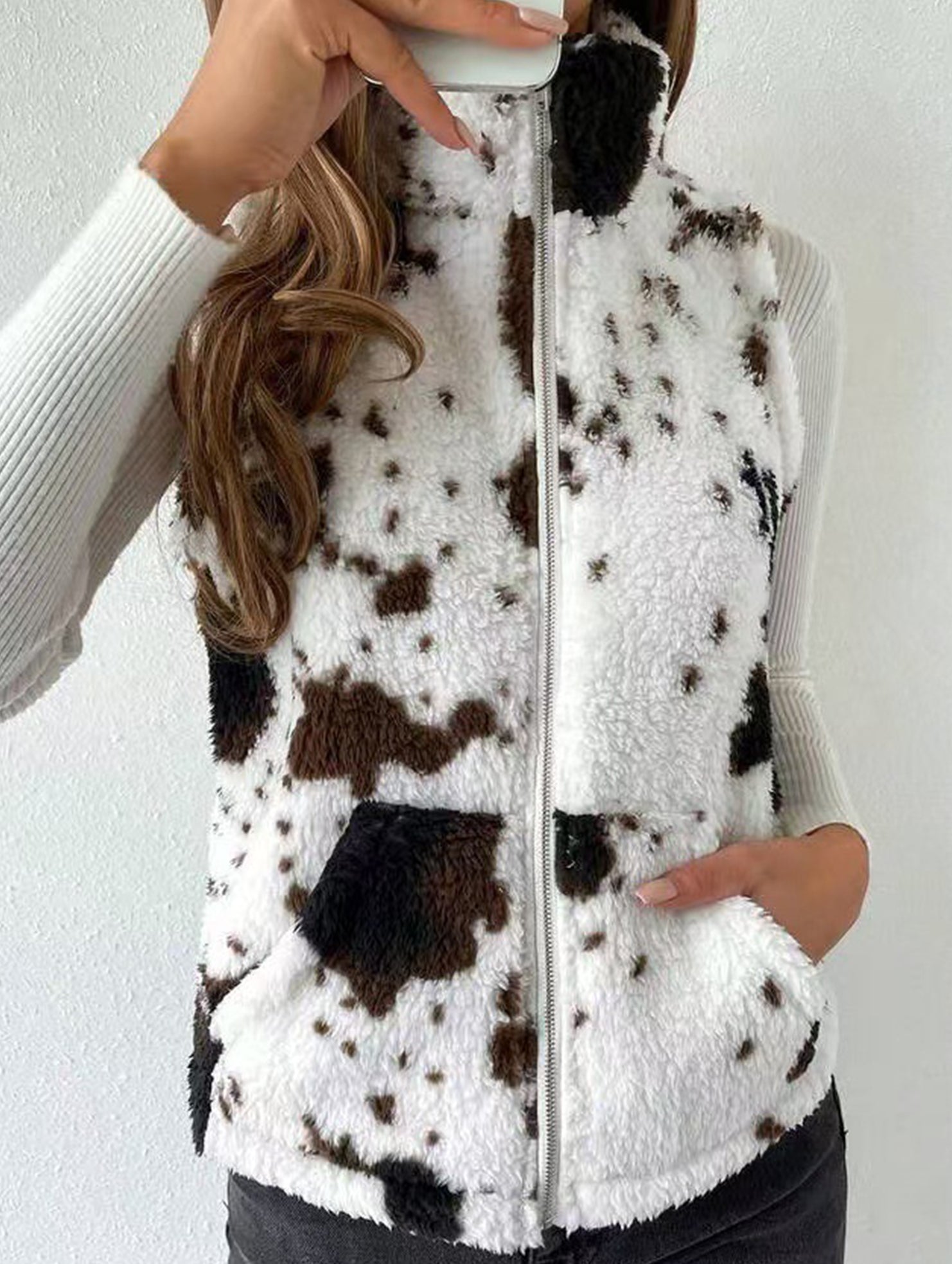 Printed Reversible Fleece Zip Vest_CWOV00337