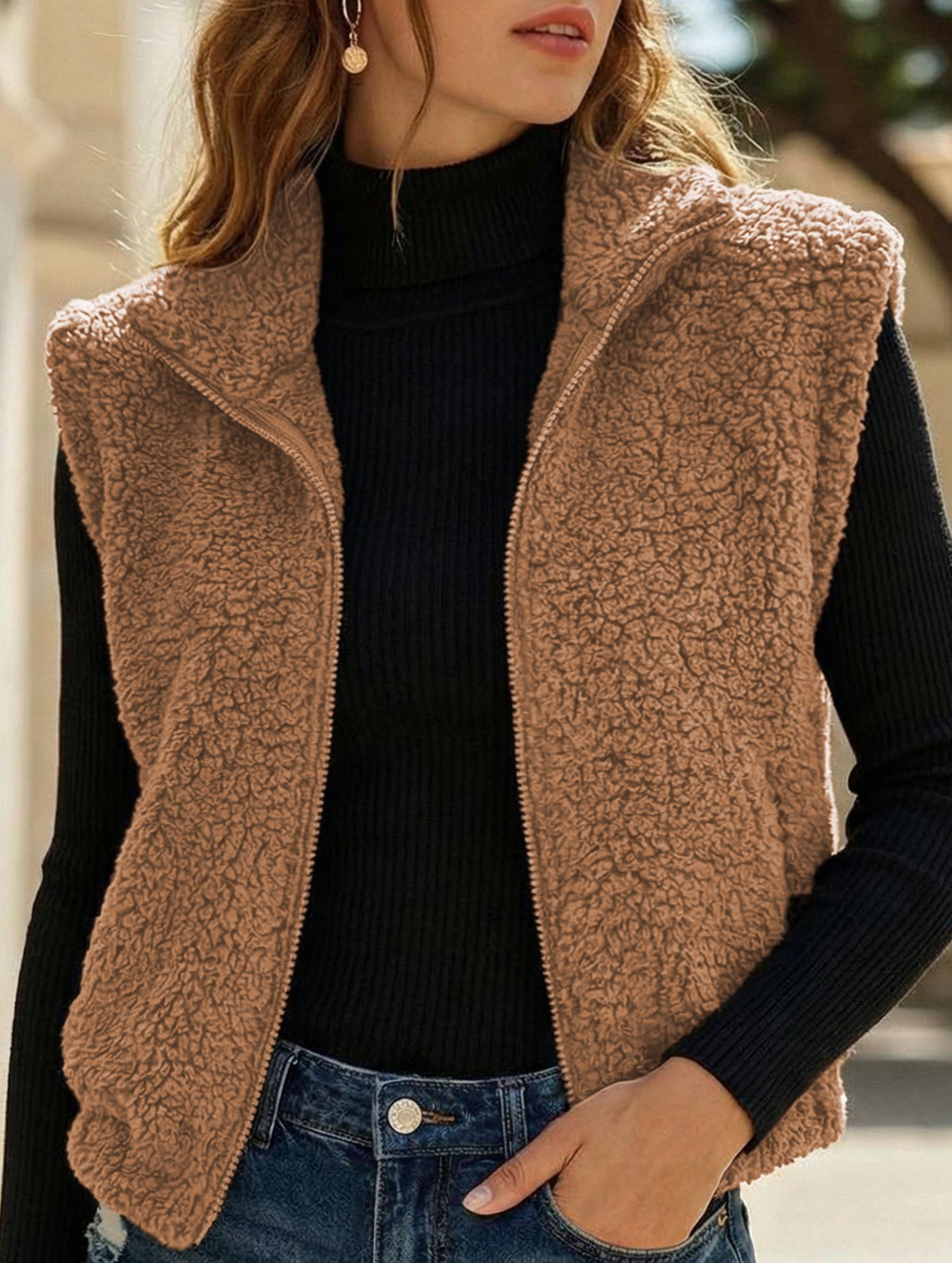 Reversible Fleece Zip Collar Vest_CWOV00338