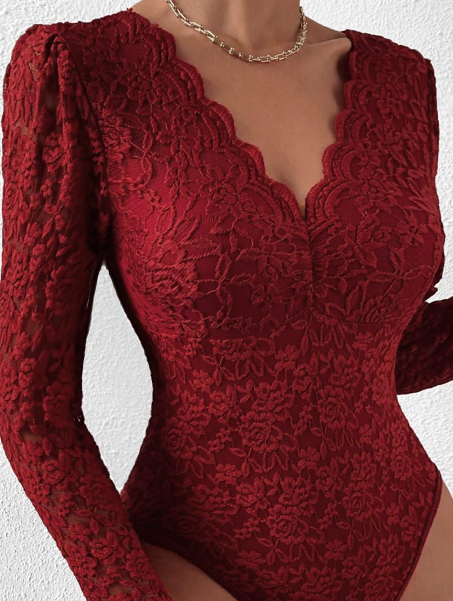 LACE LONG SLEEVE HOT GIRL SEE-THROUGH SLIM BODYSUIT