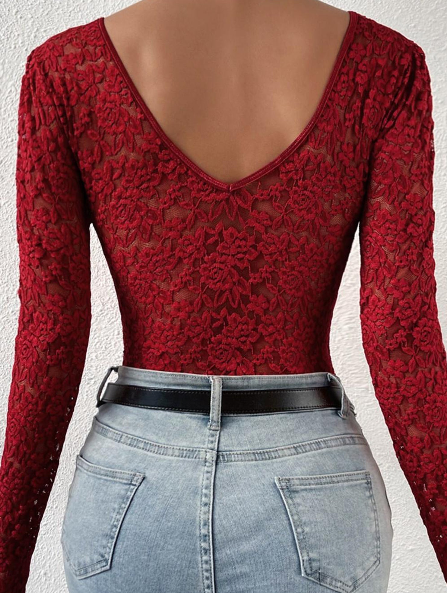 LACE LONG SLEEVE HOT GIRL SEE-THROUGH SLIM BODYSUIT