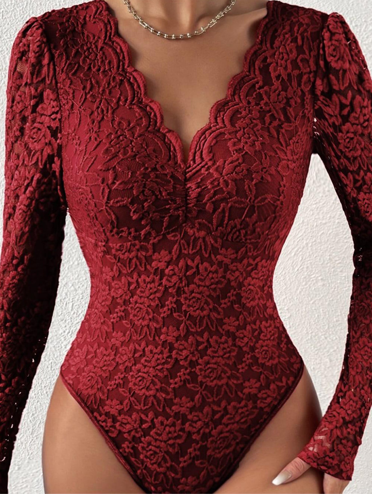 LACE LONG SLEEVE HOT GIRL SEE-THROUGH SLIM BODYSUIT