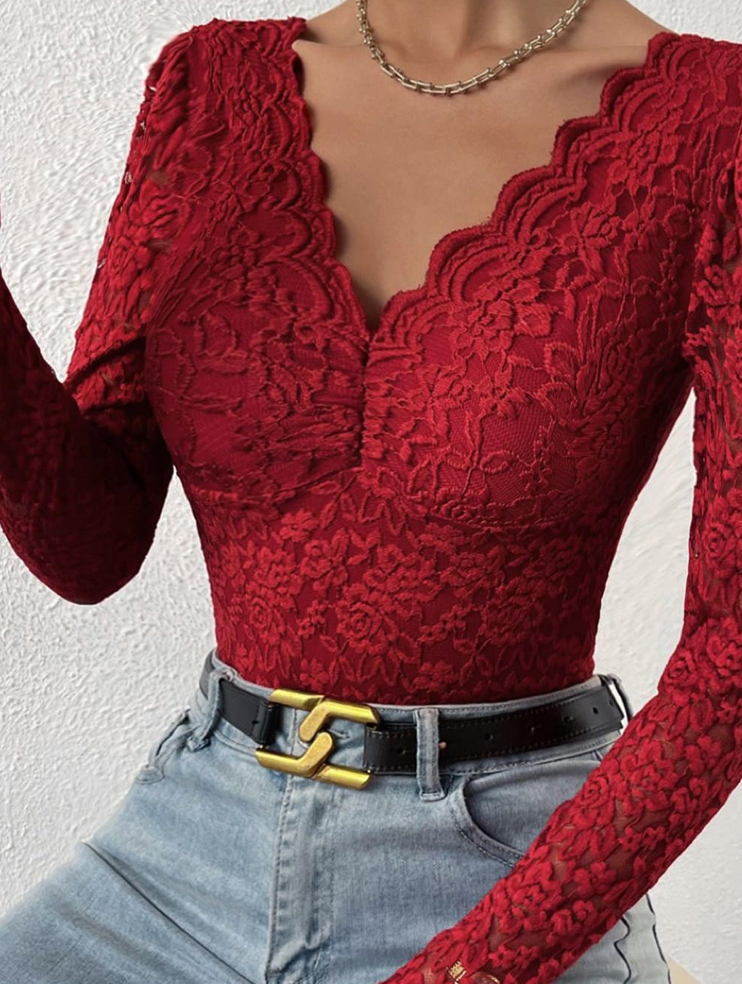 LACE LONG SLEEVE HOT GIRL SEE-THROUGH SLIM BODYSUIT