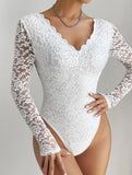LACE LONG SLEEVE HOT GIRL SEE-THROUGH SLIM BODYSUIT