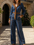 Retro-style fitted denim jumpsuit