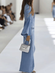Trendy denim deep V jumpsuit