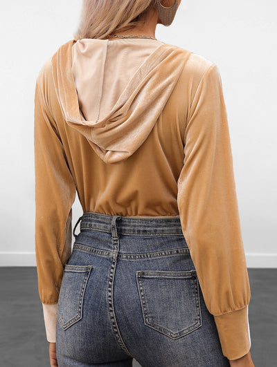 High-waisted, long-sleeved, hooded bodysuit