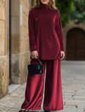 Velvet loose-fitting plus size turtleneck slit suit_CWSBSL00058
