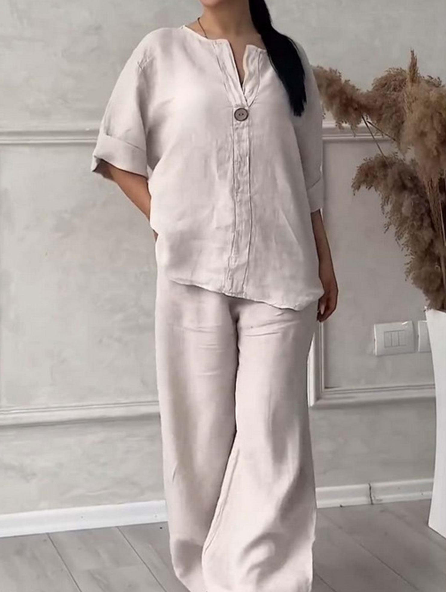 Stylish solid color cotton and linen casual suit trousers_CWSBSL00059