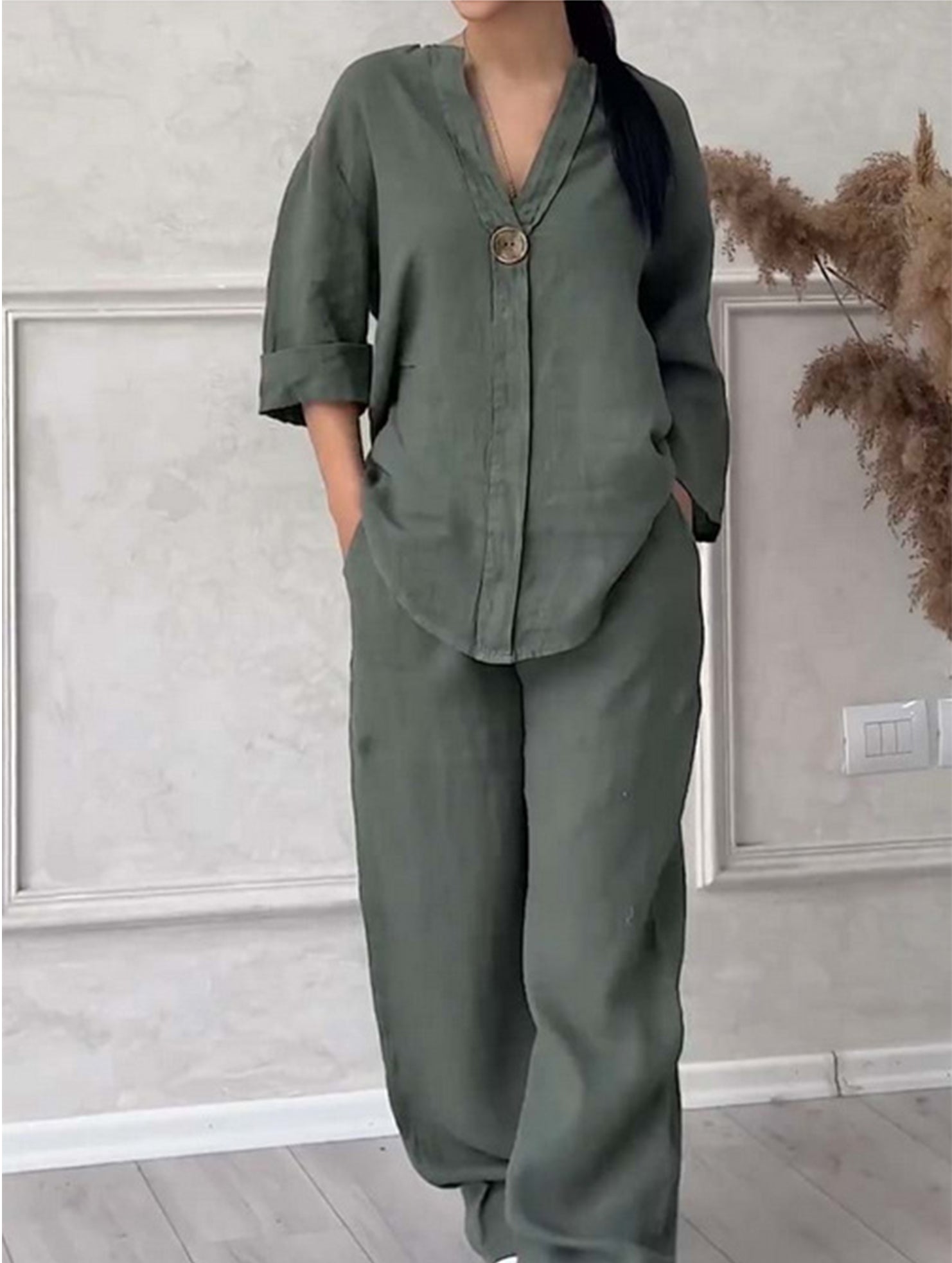 Stylish solid color cotton and linen casual suit trousers_CWSBSL00059