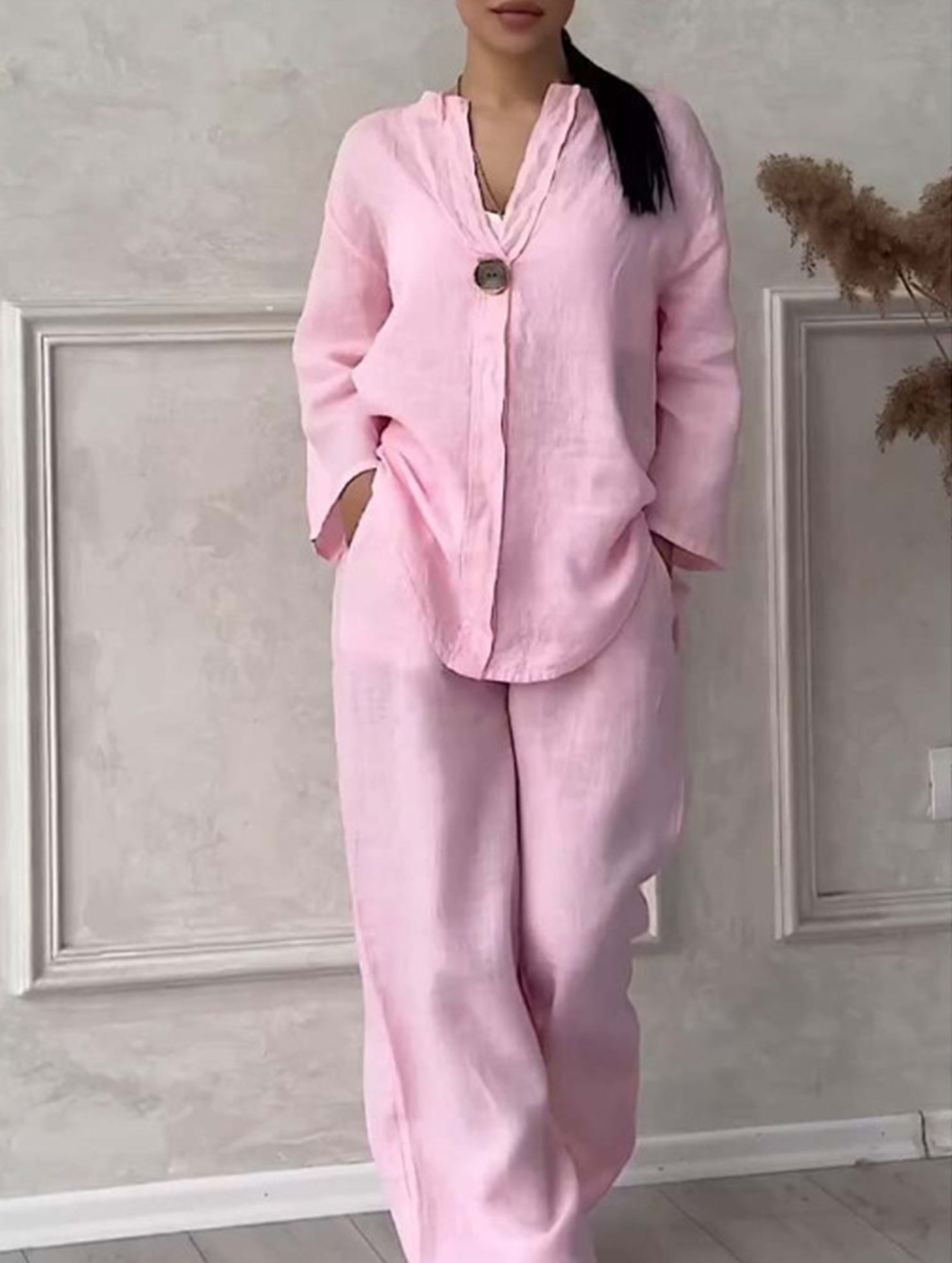 Stylish solid color cotton and linen casual suit trousers_CWSBSL00059
