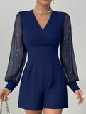V-neck, fitted waist, mesh panel straight-leg jumpsuit_CWSBSL00069
