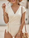 V Neck Tie Side Short Sleeve Jumpsuit