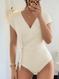 V Neck Tie Side Short Sleeve Jumpsuit