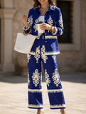 Geometric Print Shirt and Wide Pants Set_CWSJB00038