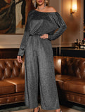 Long-sleeved one-shoulder off-shoulder jumpsuit