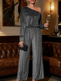 Long-sleeved one-shoulder off-shoulder jumpsuit