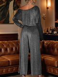 Long-sleeved one-shoulder off-shoulder jumpsuit
