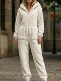 Loose-fitting straight-leg fleece jumpsuit
