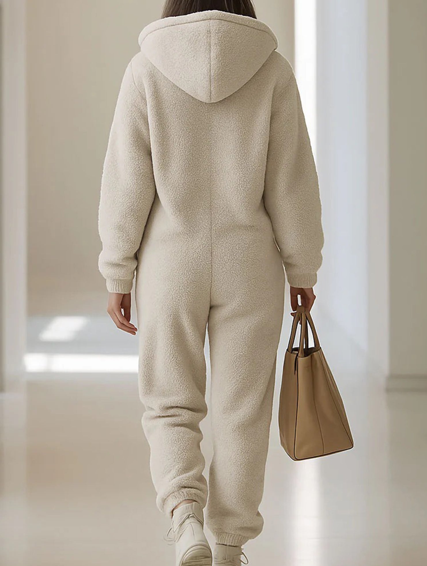 Loose-fitting straight-leg fleece jumpsuit