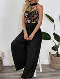 Halter-neck sleeveless lace embroidered jumpsuit