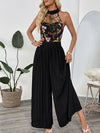 Halter-neck sleeveless lace embroidered jumpsuit