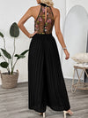 Halter-neck sleeveless lace embroidered jumpsuit