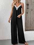 Sleeveless casual lace-trimmed wide-leg jumpsuit