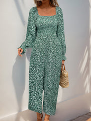 Square Neck Puff Sleeve Floral Jumpsuit_CWSJS00407