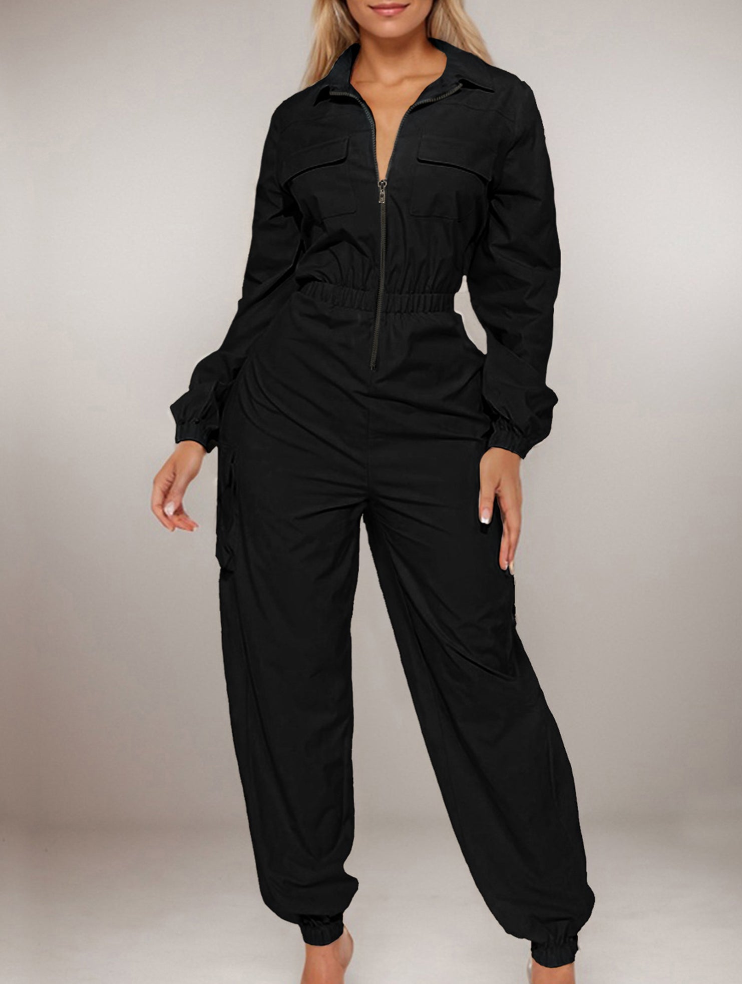 Utility Zip Waist Fit Jumpsuit_CWSJS00412