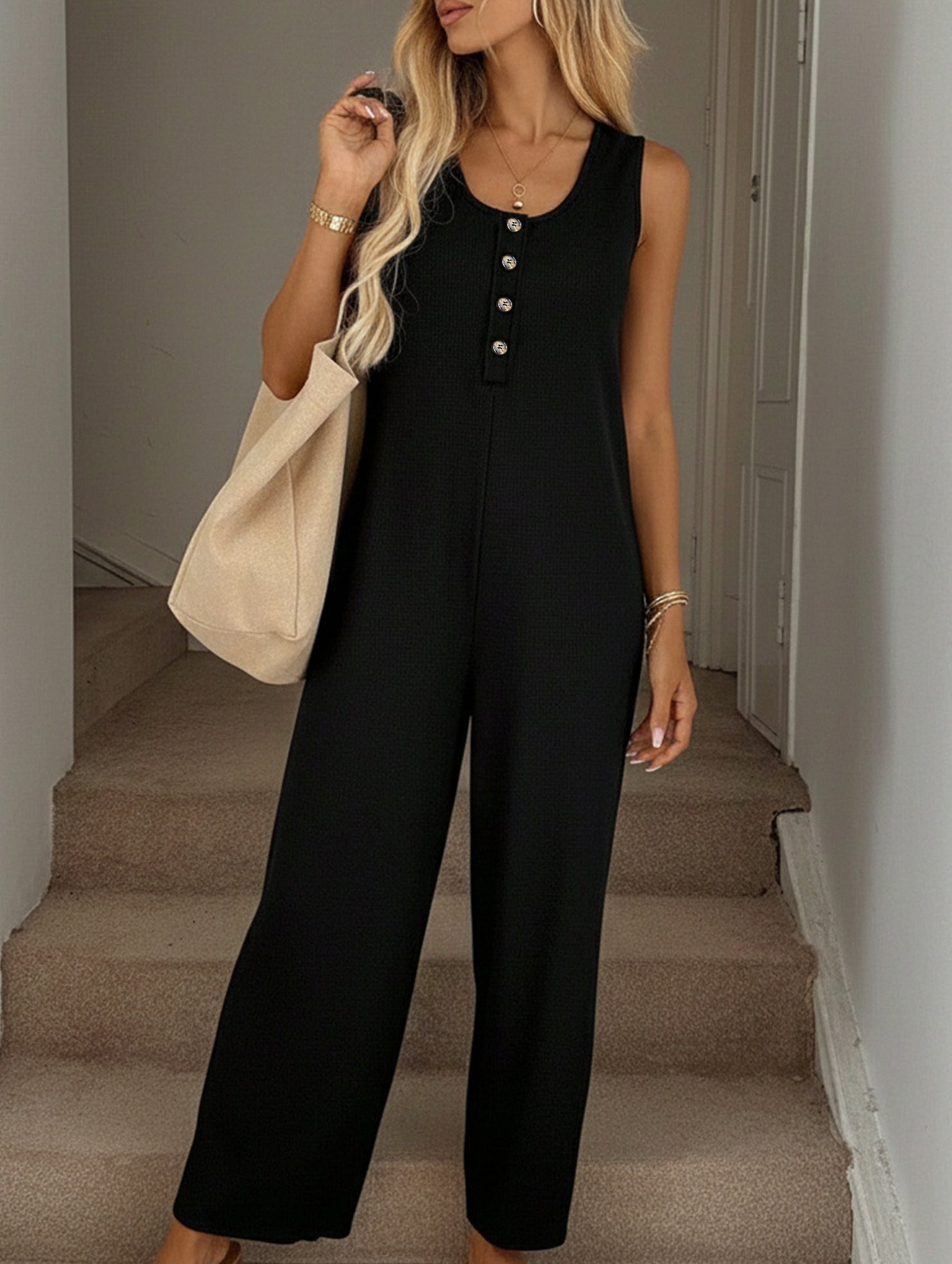 High Waist Sleeveless Wide Leg Jumpsuit
