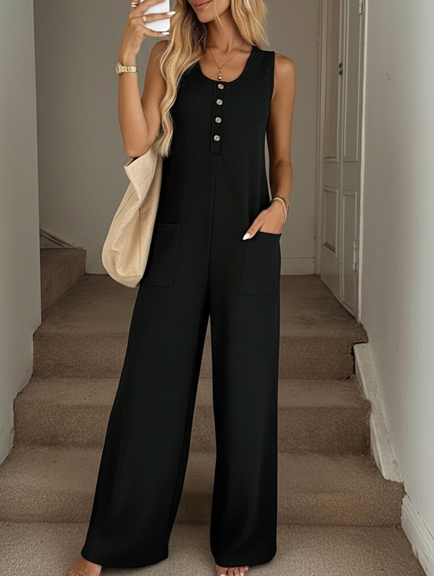 High Waist Sleeveless Wide Leg Jumpsuit