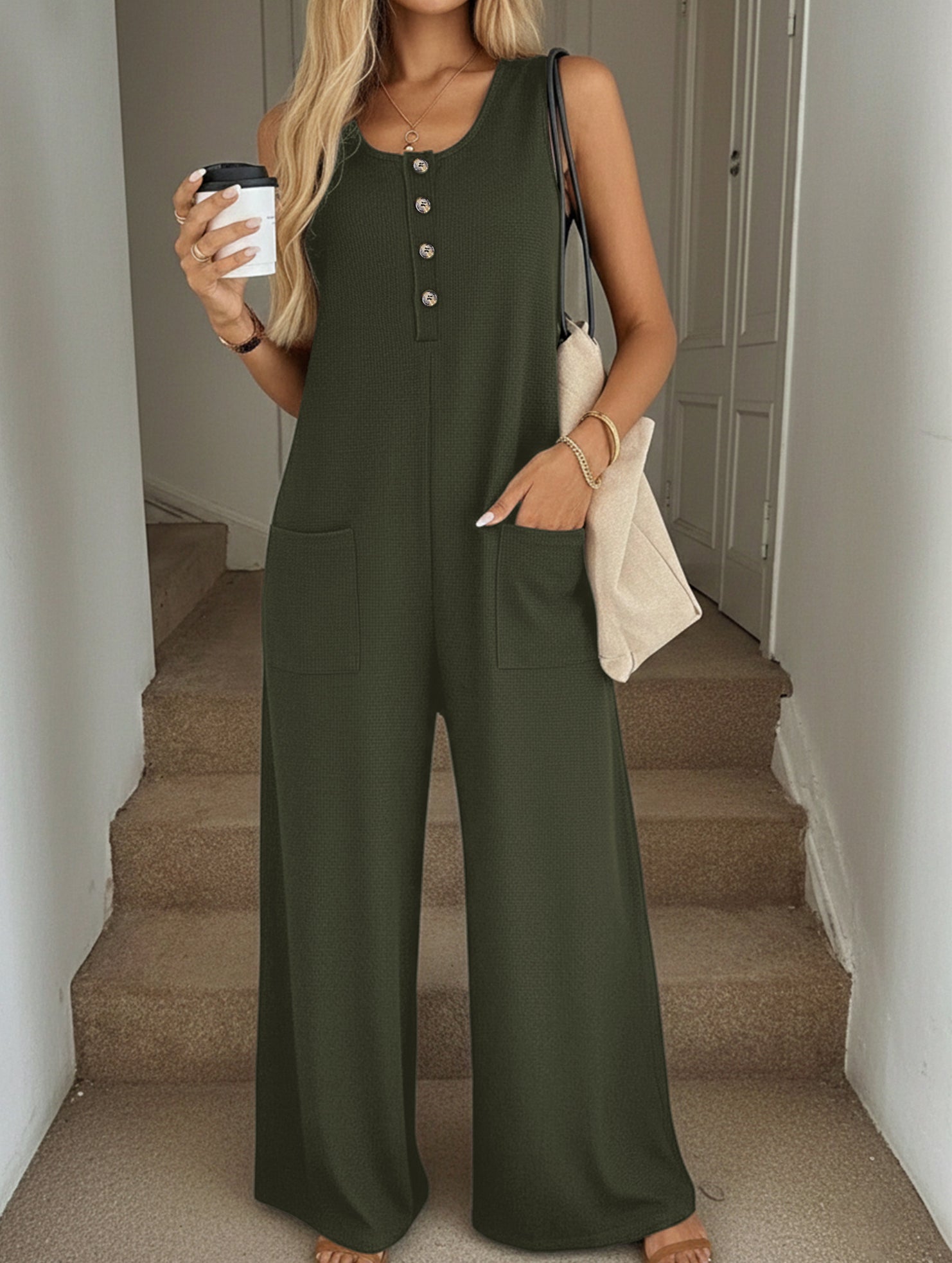 Solid Sleeveless Loose Jumpsuit