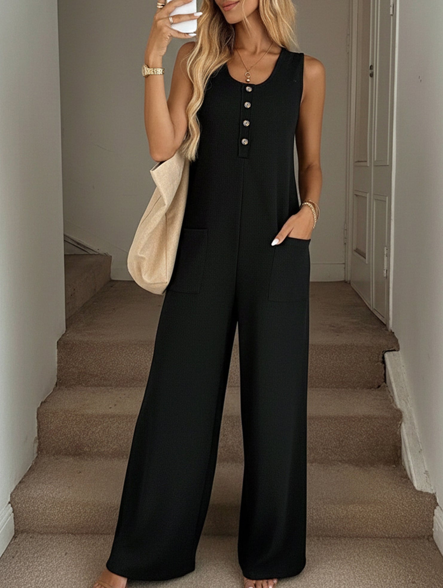 Solid Sleeveless Loose Jumpsuit