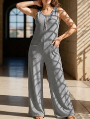 Solid Sleeveless Loose Jumpsuit