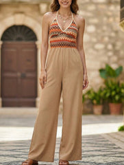 Tribal Embroidered Halter Jumpsuit