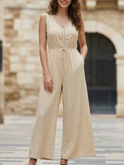 Solid Sleeveless Textured Jumpsuit