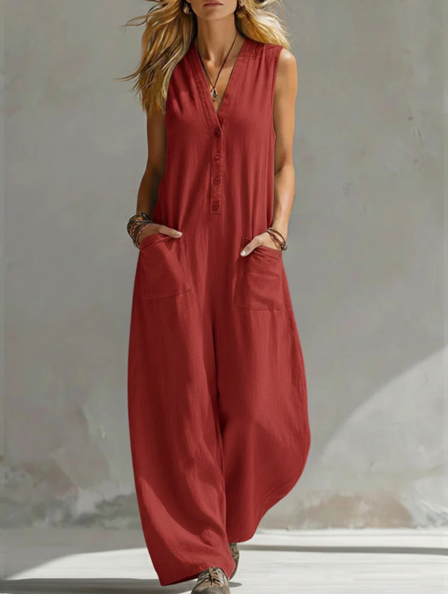 Linen Sleeveless Pocket Jumpsuit_CWSJS00515