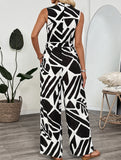 Geometric Print Sleeveless Jumpsuit_CWSJS00523