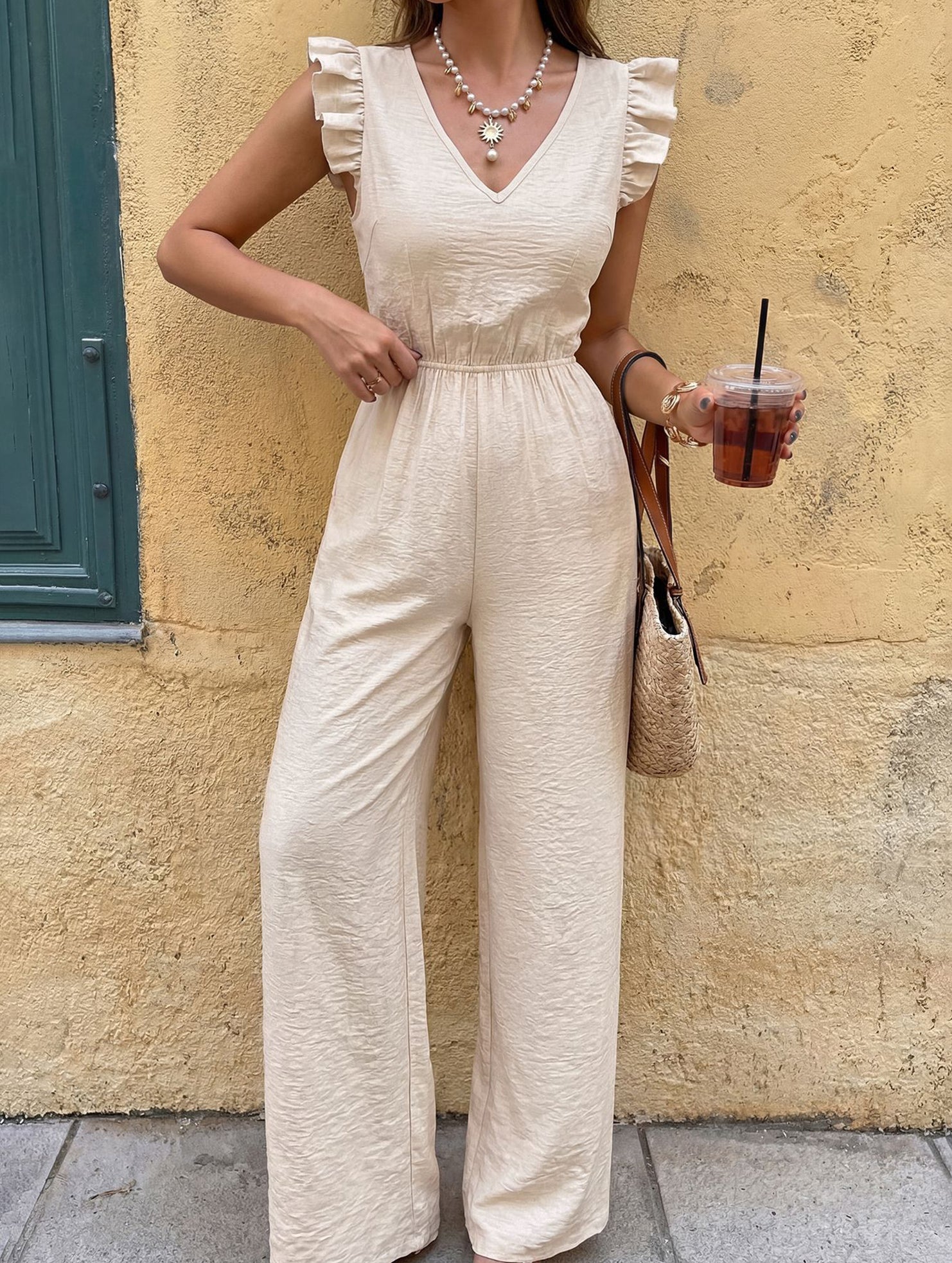 Flutter Sleeve Back Bow Jumpsuit_CWSJS00525