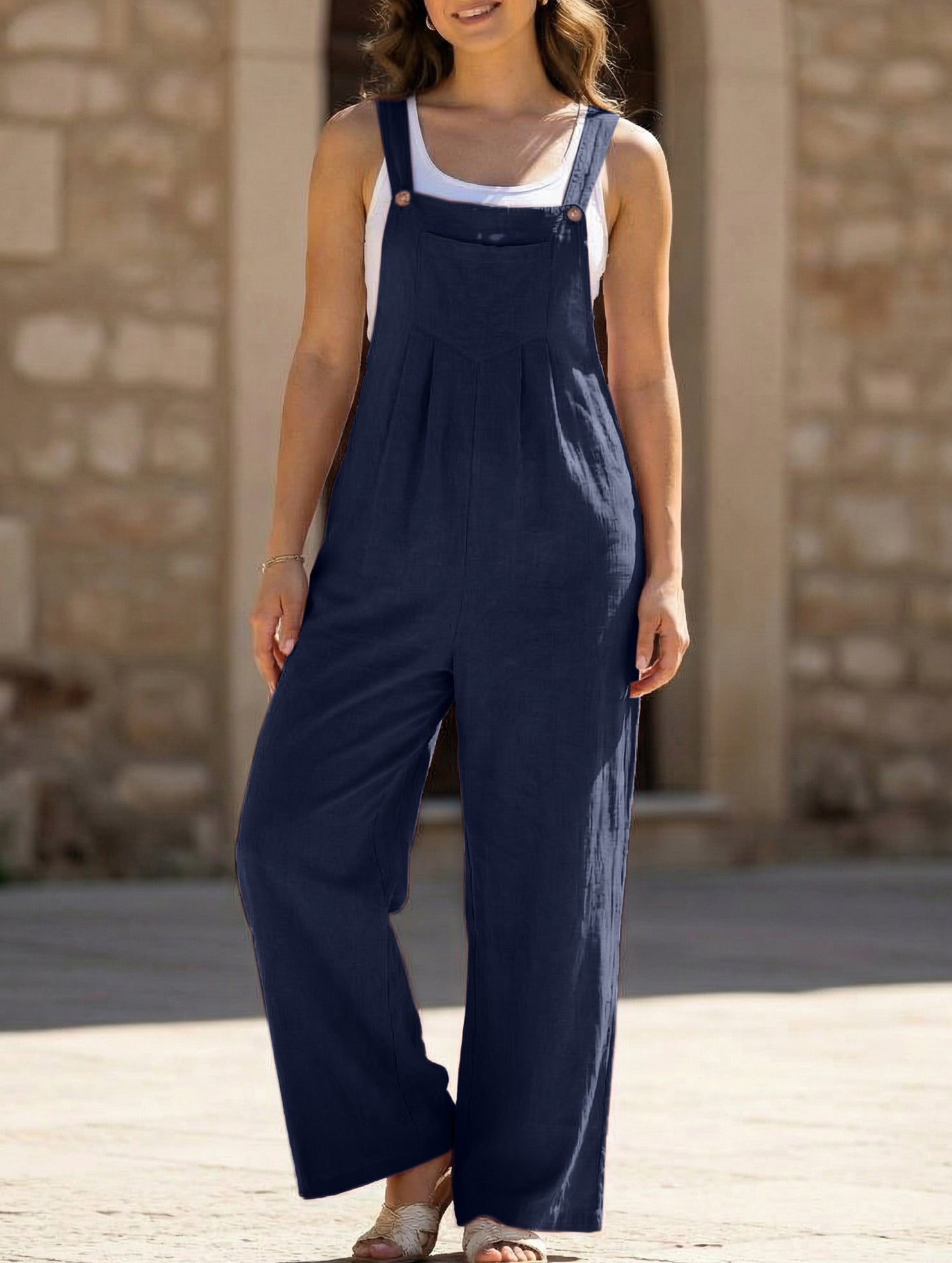 Mid-waist retro solid color loose casual fashion suspenders