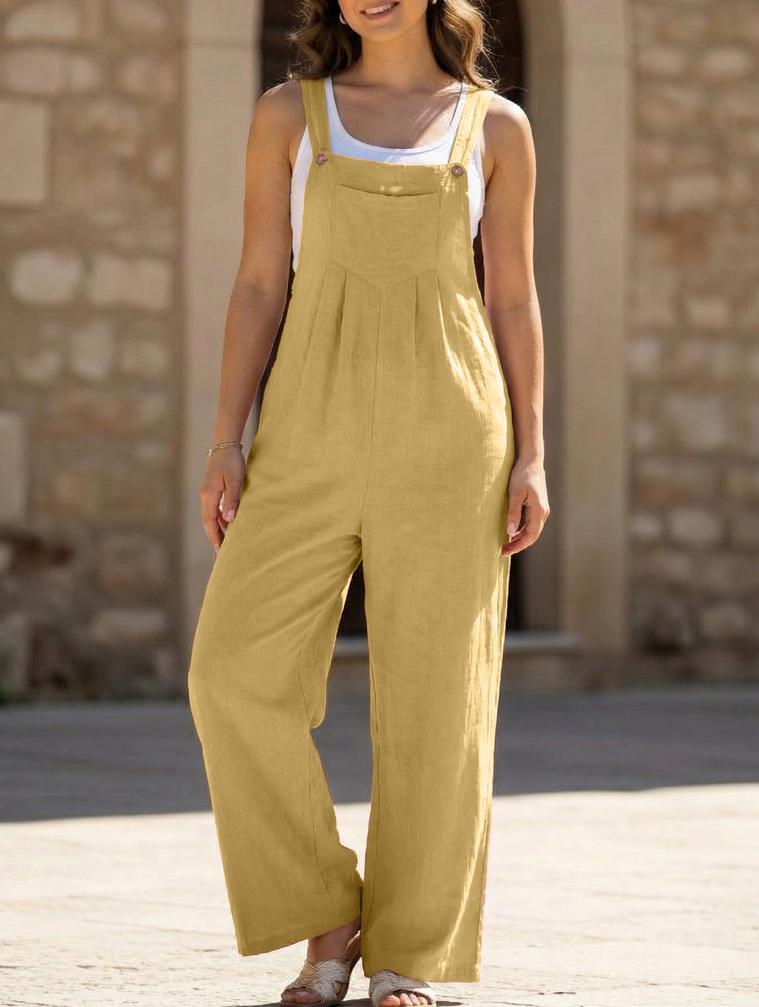 Mid-waist retro solid color loose casual fashion suspenders