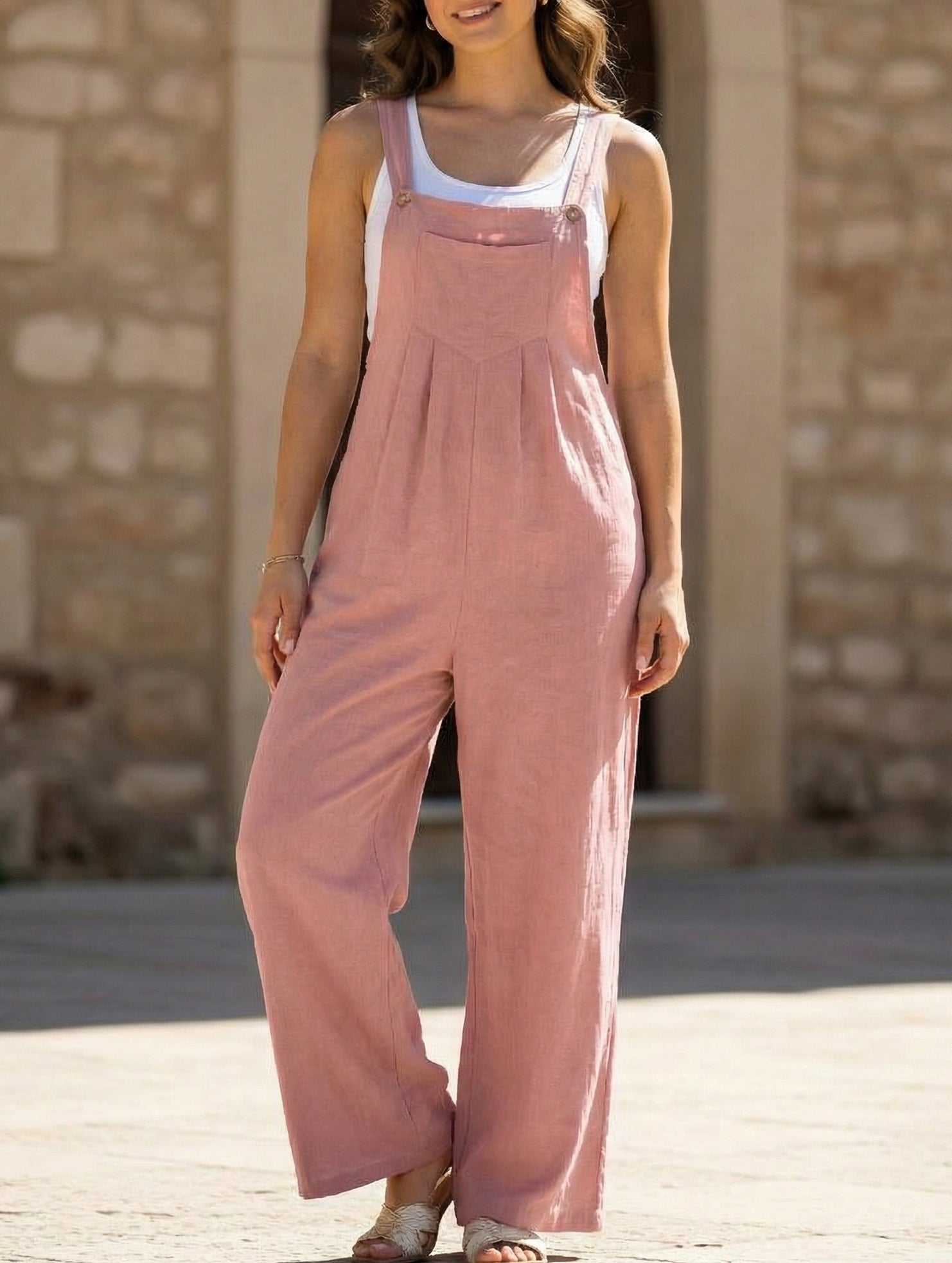 Mid-waist retro solid color loose casual fashion suspenders