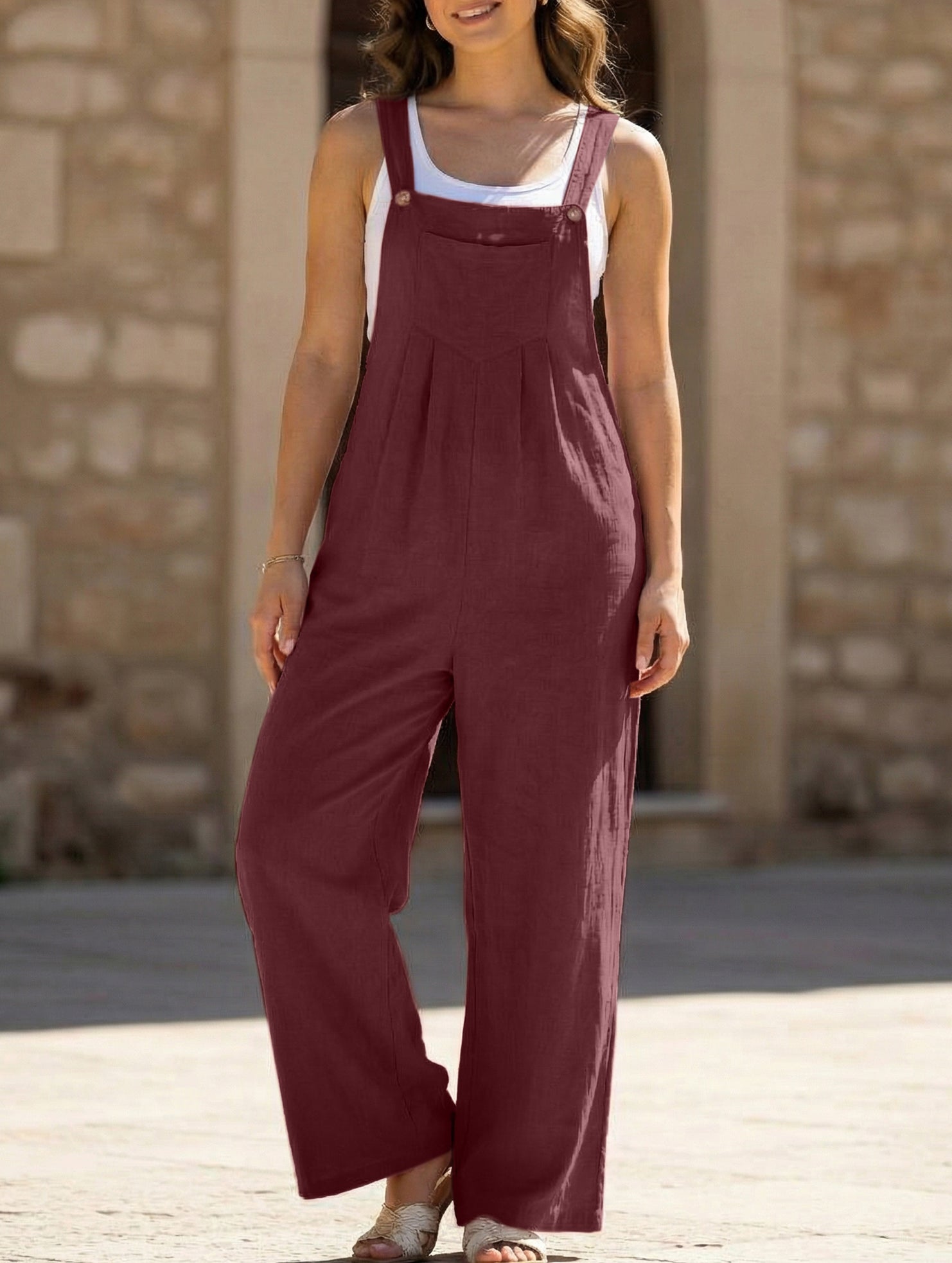 Mid-waist retro solid color loose casual fashion suspenders