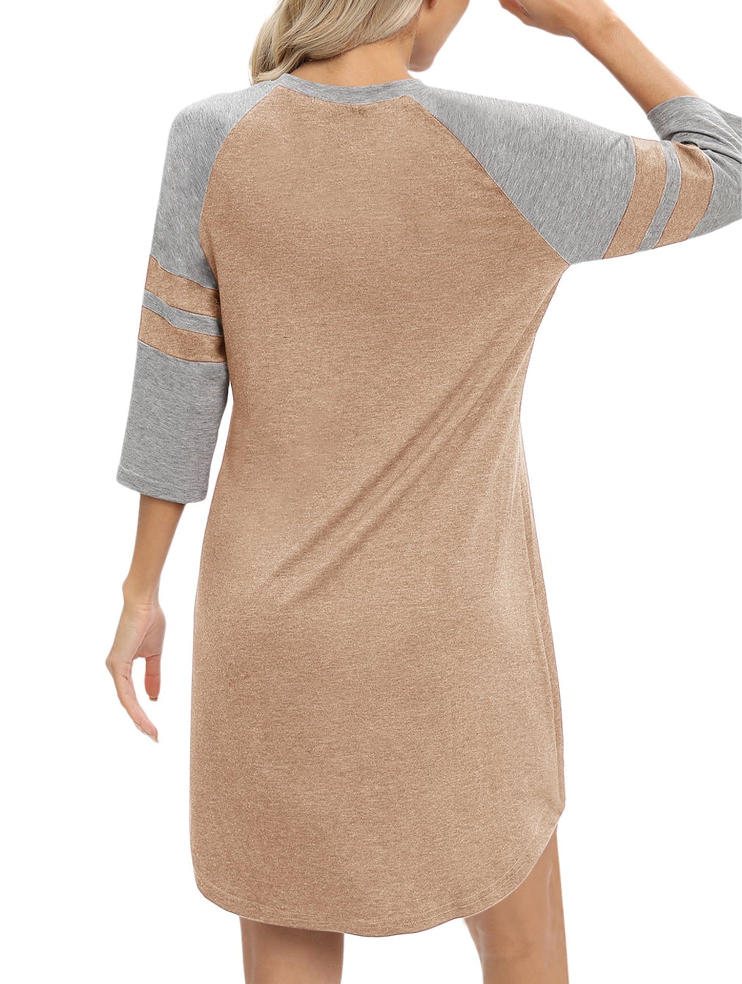 Color Block Short Sleeve Lounge Night Dress_CWSPJ00573