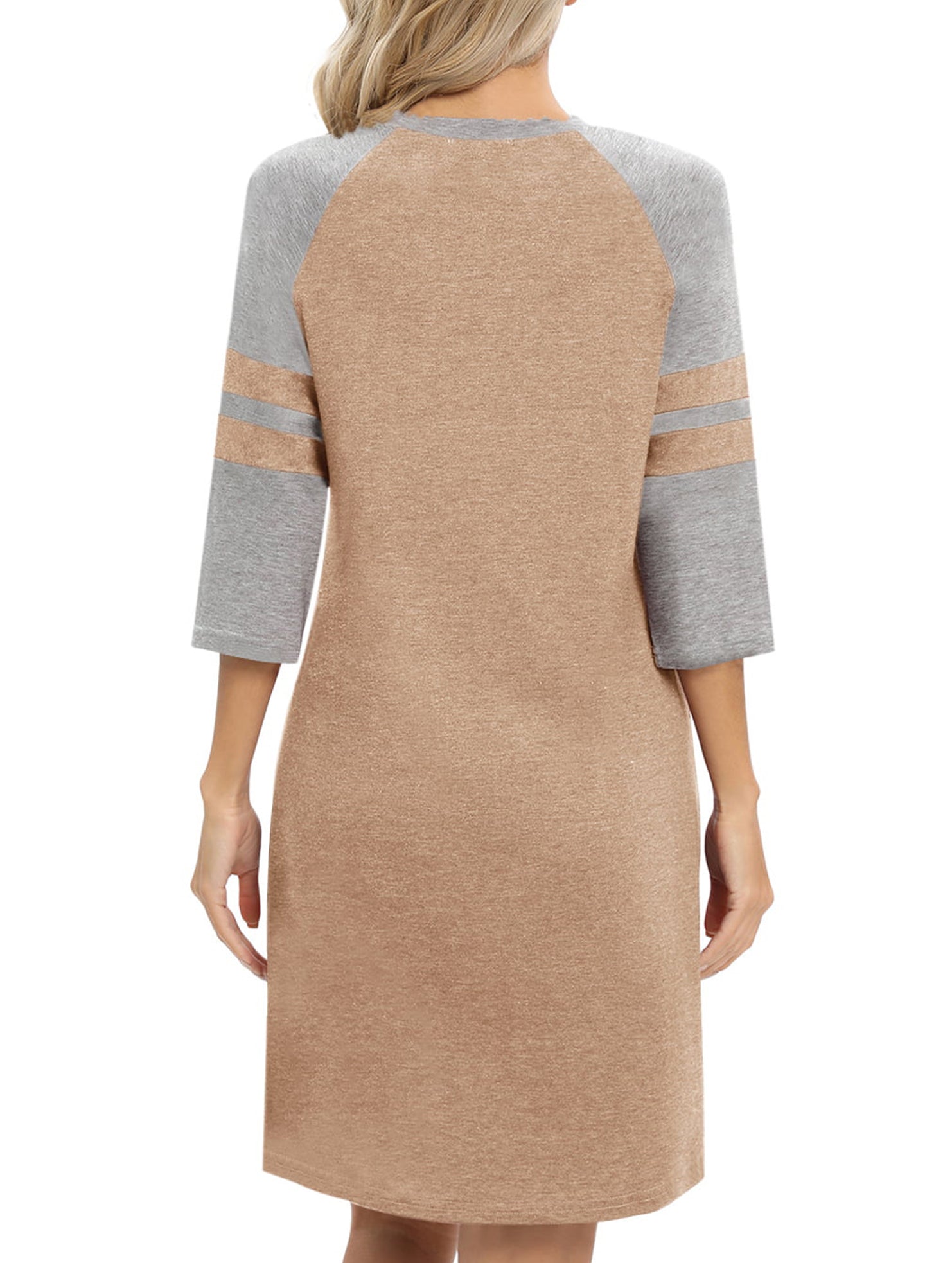 Color Block Short Sleeve Lounge Night Dress_CWSPJ00573