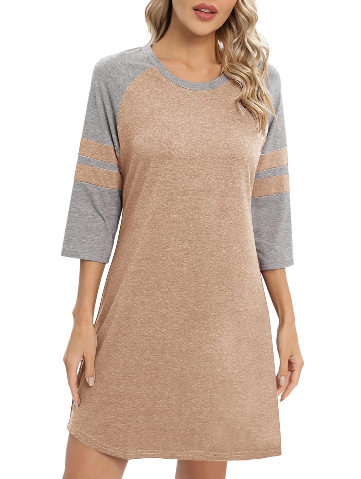 Color Block Short Sleeve Lounge Night Dress_CWSPJ00573