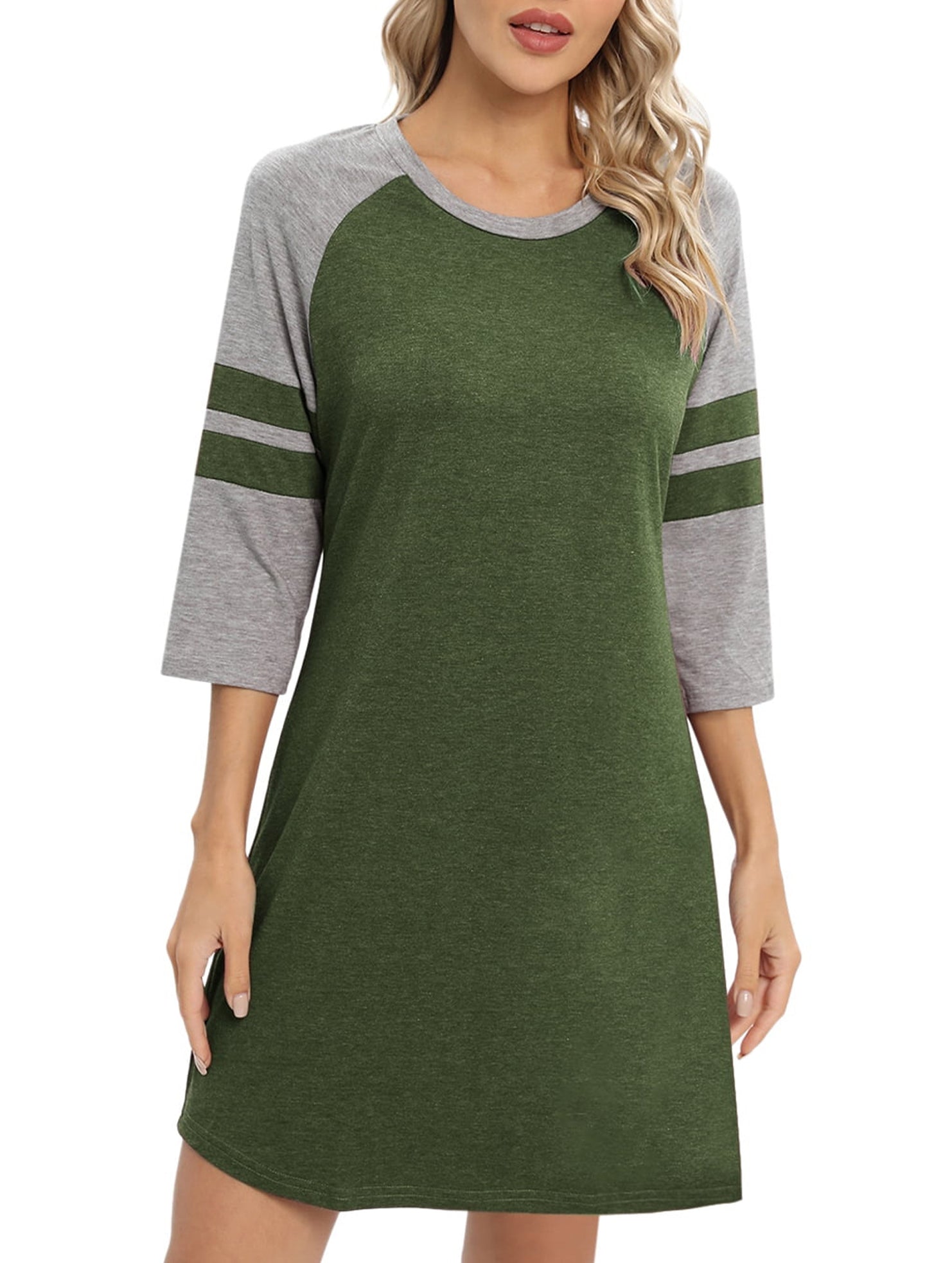 Color Block Short Sleeve Lounge Night Dress_CWSPJ00573