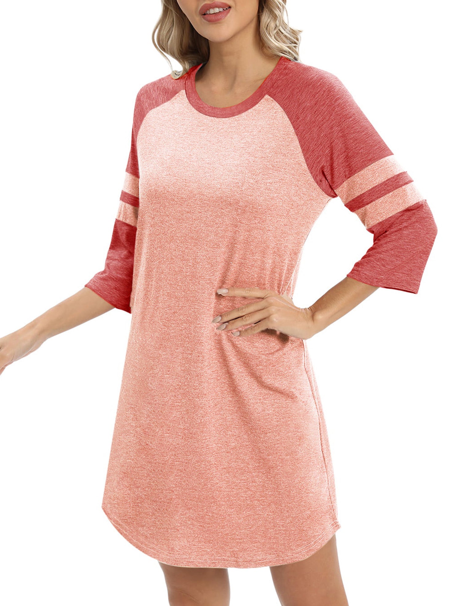 Color Block Short Sleeve Lounge Night Dress_CWSPJ00573