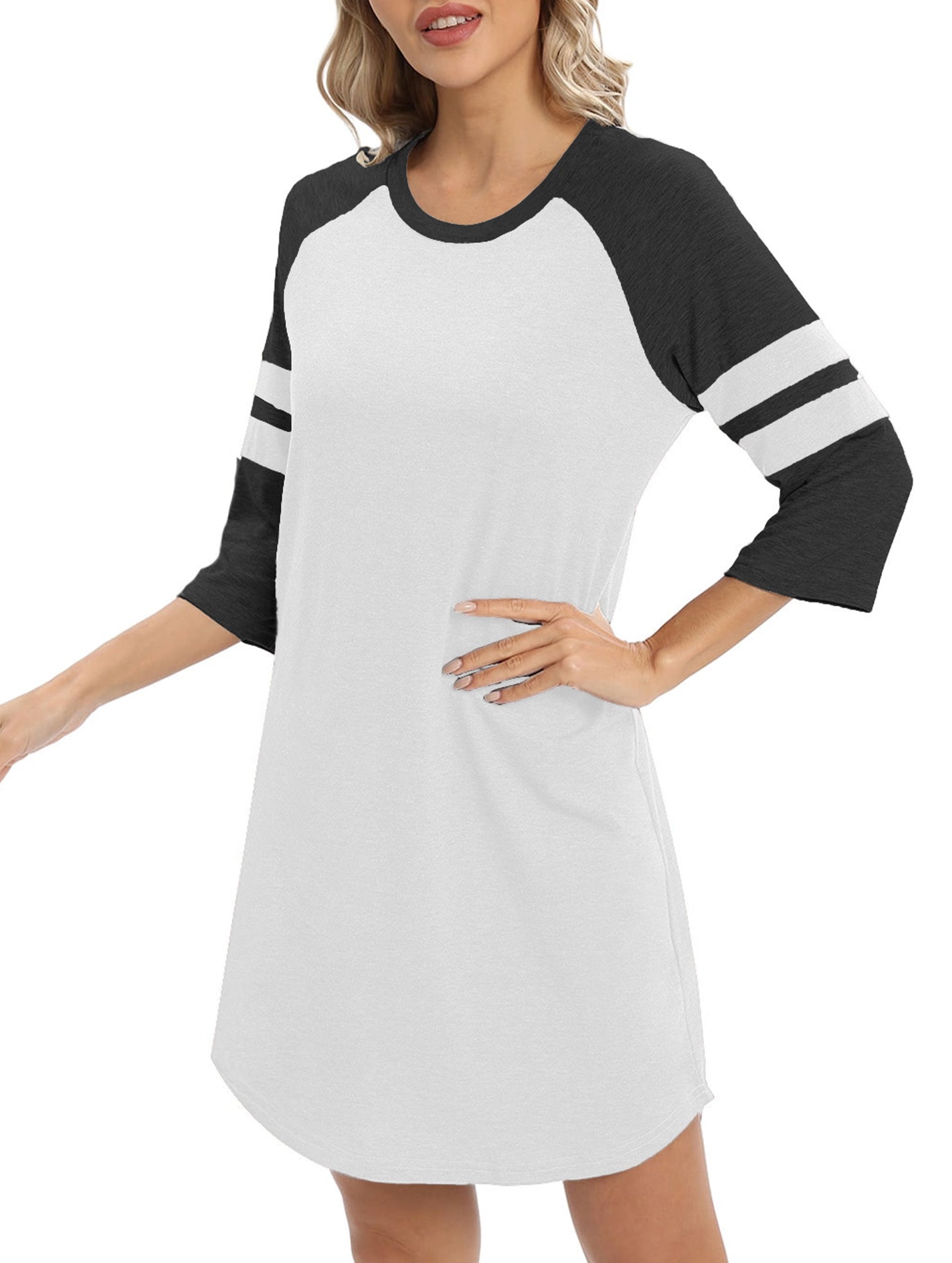 Color Block Short Sleeve Lounge Night Dress_CWSPJ00573