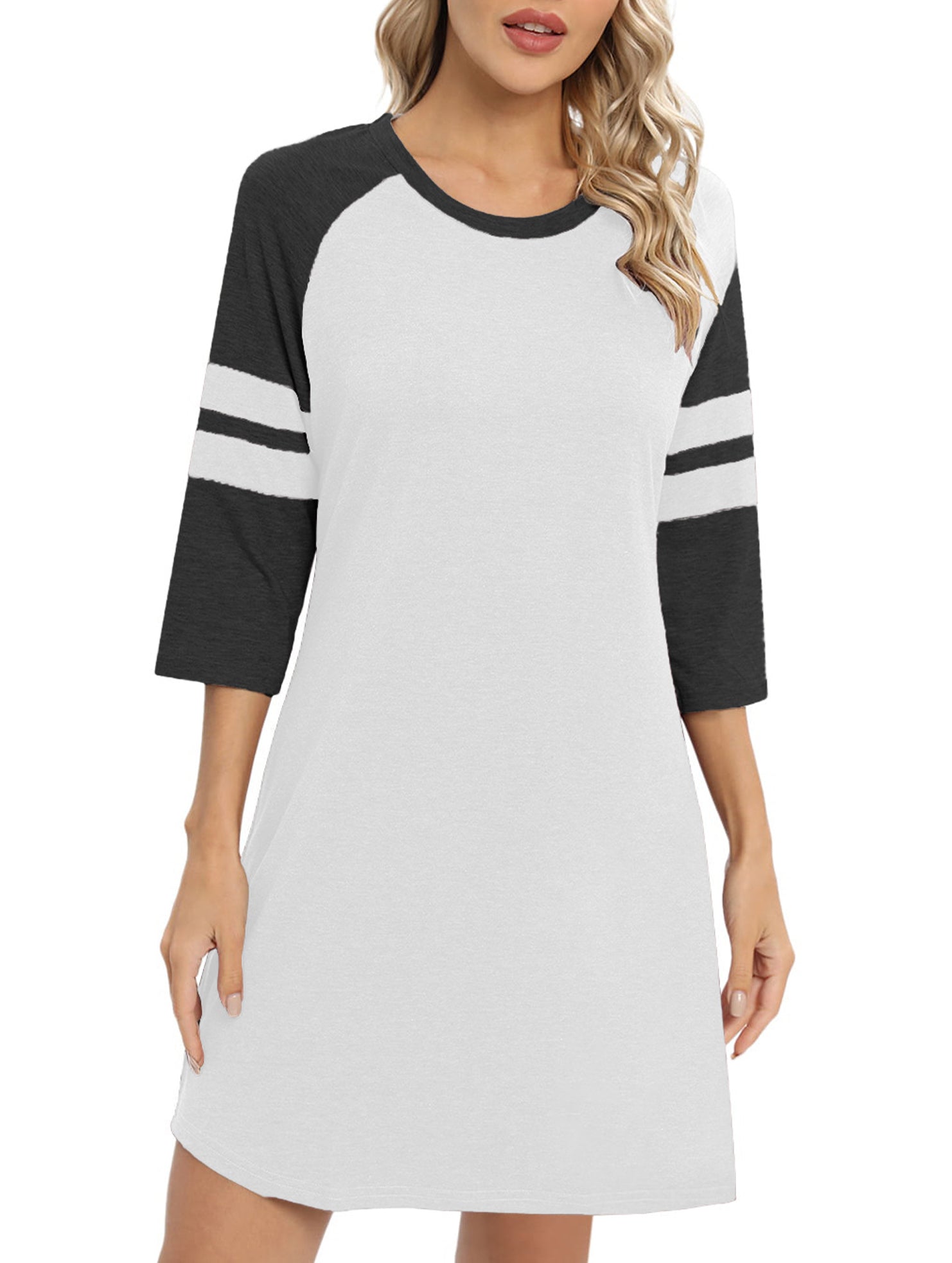 Color Block Short Sleeve Lounge Night Dress_CWSPJ00573